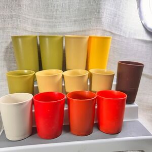 Vintage Tupperware Tumblers Mixed Lot 13 Harvest Colors 16oz 8oz 873 1251 Cups